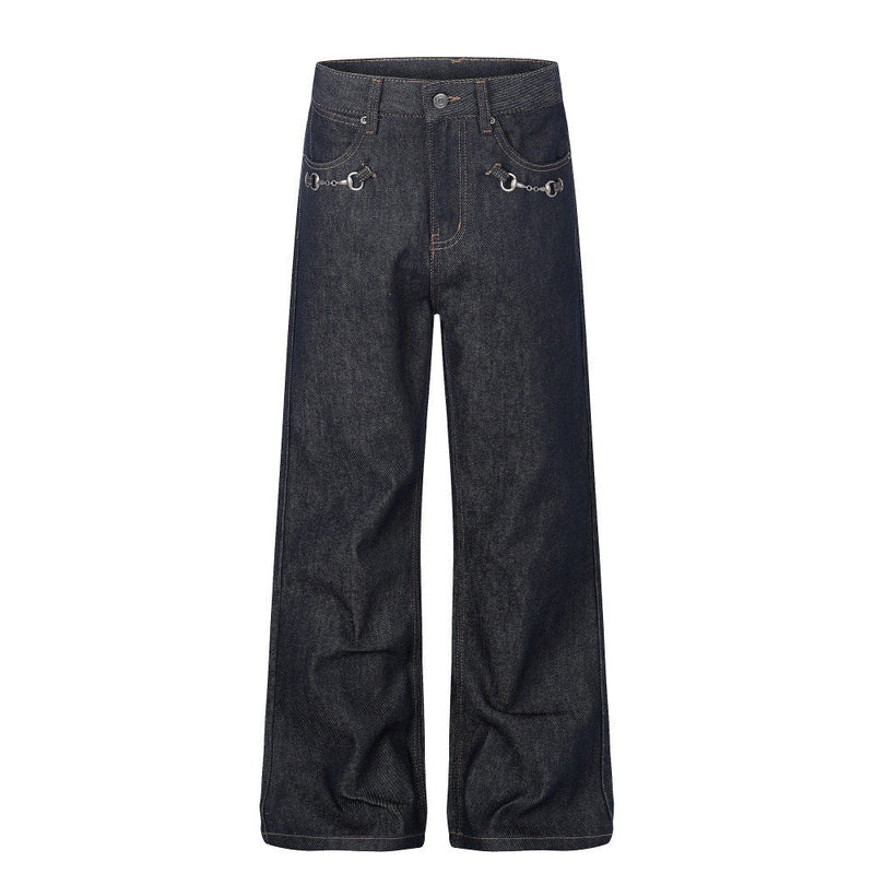 Black Mid Rise Straight Leg Jeans