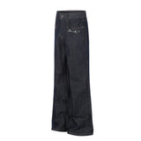 Black Mid Rise Straight Leg Jeans